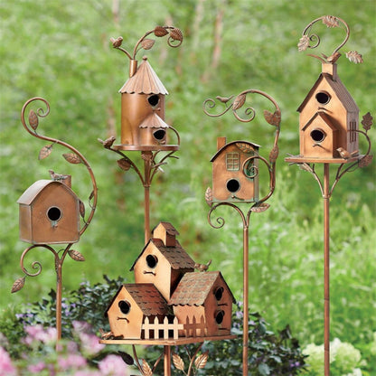 Abstract And Traditional Style Birdhouse Garden Stakes