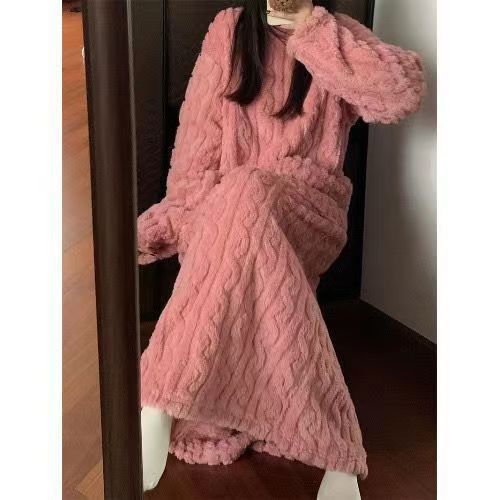 Winter Coral Fleece Sleepwear Women's Nightgown Women DealSniper.net Pink L