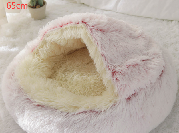 Pet Bed Round Plush Warm Bed House Soft Long Plush Bed  2 In 1 Bed