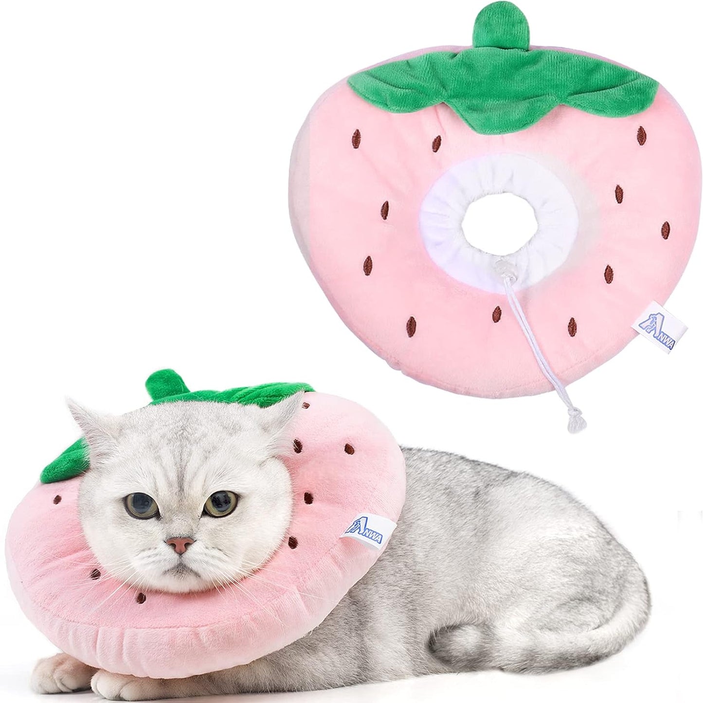 Cute Cat Collar Cone For Recovery After Surgery Pets dealsniper-net Strawberry M