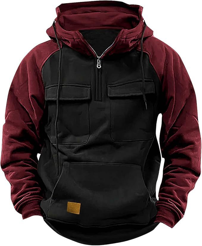Fall Winter Retro Cargo Hoodies Men's Half Zipper Sweatshirts Men null Black 3XL