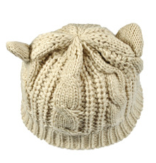 Hand Made 3D Cute Knitted Cat Ear Beanie For Winter Women dealsniper-net Beige