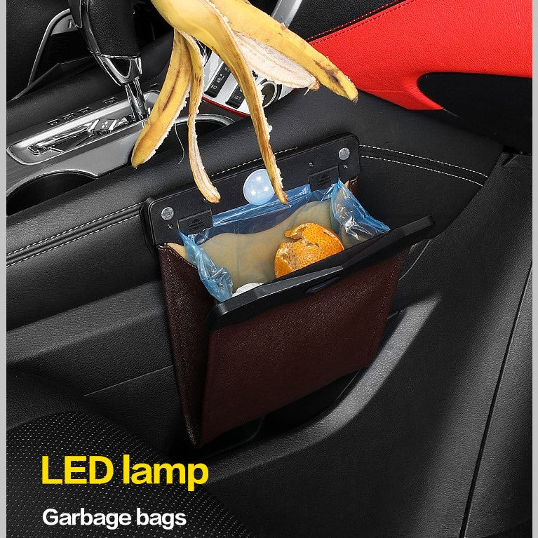 LED Car Trash Can Organizer Garbage Holder Automobiles Storage Bag Vehicle dealsniper-net