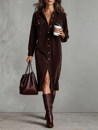 Turn-Down Collar Buttons Chic Casual Dress Women Gym From House Coffee 2XL