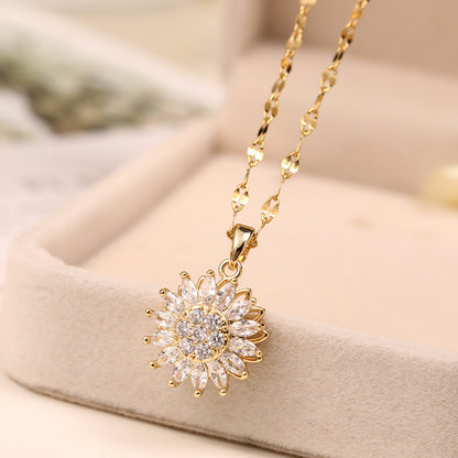 Double-layer Rotatable Sunflower Necklace Jewelry Jewelry dealsniper-net Rotate SUNFLOWER