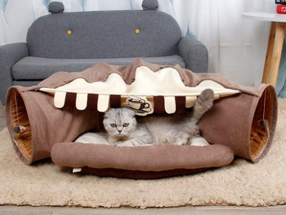 Pet Cats Tunnel Interactive Play Toy Mobile Collapsible Pets DealSniper.net Coffee