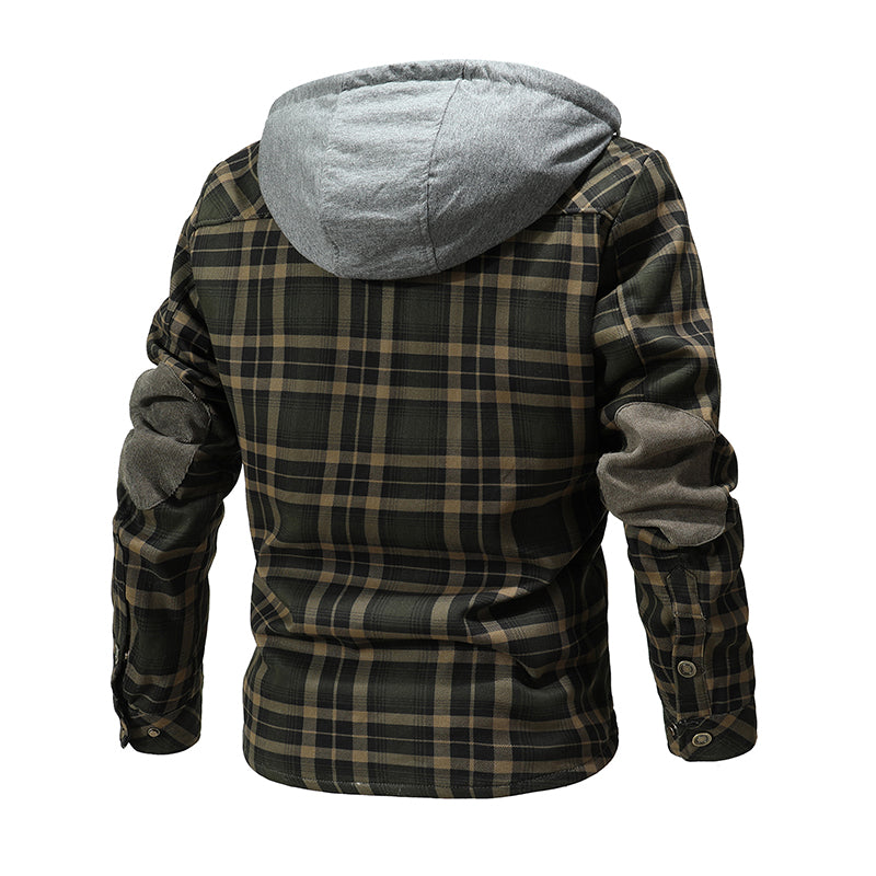 Men Warm Jacket Fleece Lining Lumberjack Plaid Hooded Jackets Snap Button Men dealsniper-net