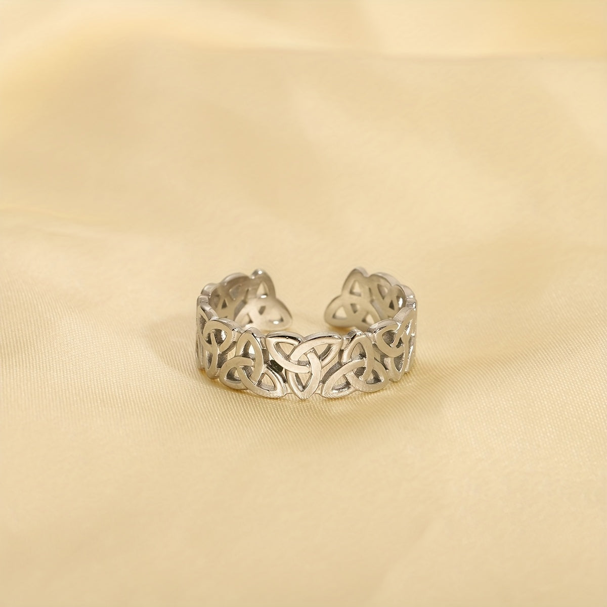 1 Piece Celtic Knot Stainless Steel Open Ring Retro Hollow Woven Band Jewelry Gym From House