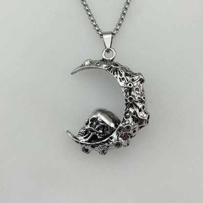 Big Stainless Steel 3D Moon Skull Pendant Biker Punk Jewelry dealsniper-net
