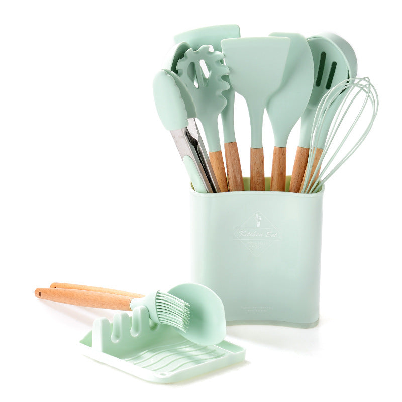 Kitchen Wooden Handle Kitchenware Set With Storage Square Bucket Kitchen DealSniper.net light green