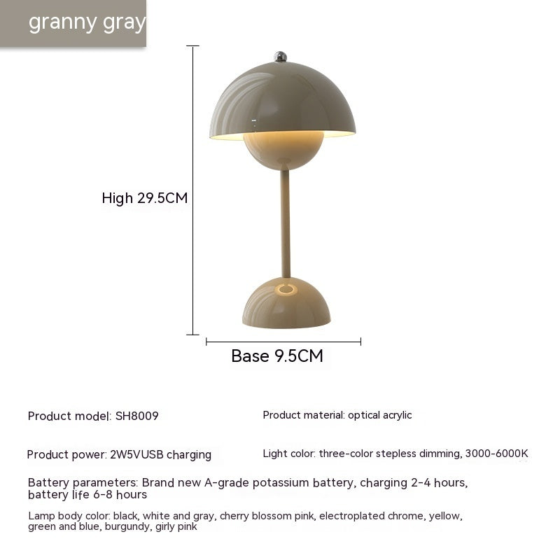 Mushroom Table Lamp Desk Lamp Touch Portable Lamp Home Decor dealsniper-net Charging Three Colors 2W Granny Grey