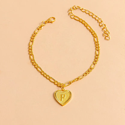 Initial Letter Anklet Gold Color Heart Pendant Foot Bracelets Women Jewelry dealsniper-net P