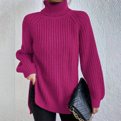 Turtleneck Pullover Sweater With Split Design Fashion Simple