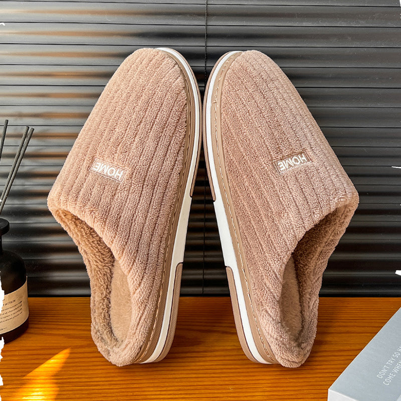 Solid Color Simple Cotton Slippers Winter Non-slip Home Warm Plush Slippers Household Indoor Couple Women's House Shoes Women dealsniper-net