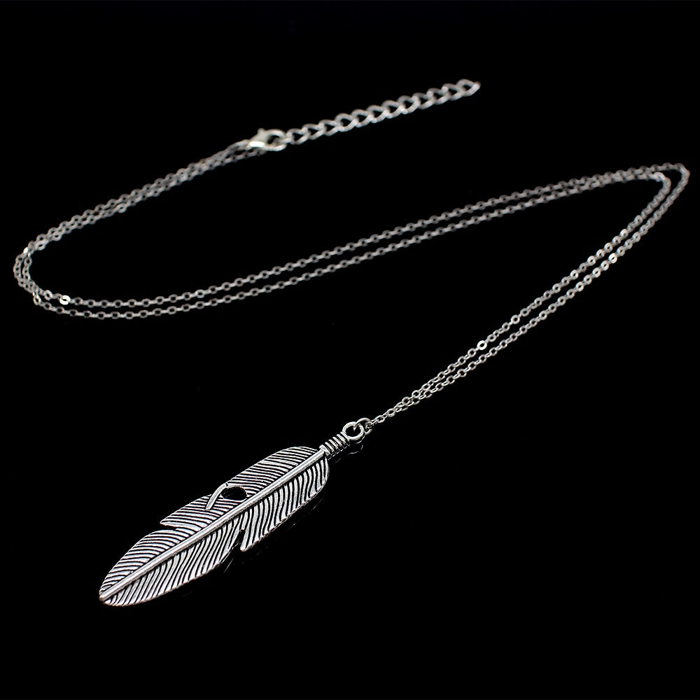 Simple feather necklace leaves long sweater chain clothing Jewelry dealsniper-net