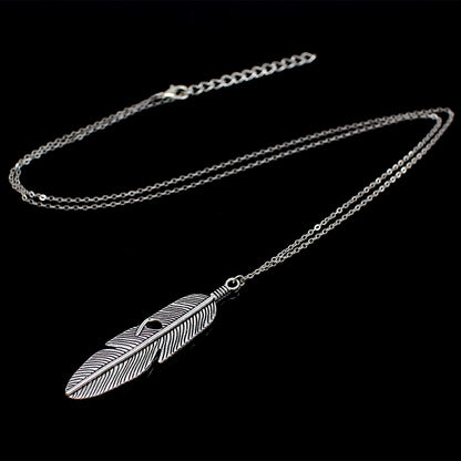 Simple feather necklace leaves long sweater chain clothing Jewelry dealsniper-net