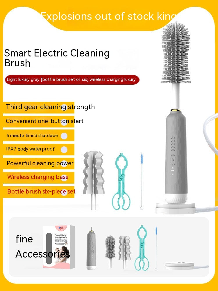 Electric Baby Bottle Brush Sponge Cup Kitchen dealsniper-net Grey Bottle Brush 6piece Set