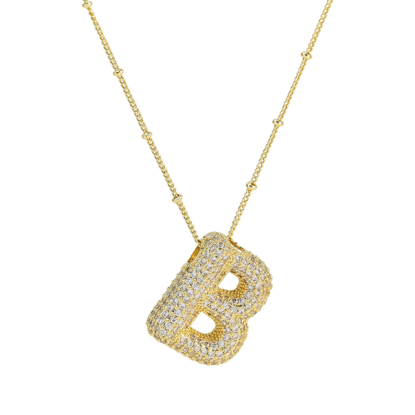 Brass Zircon Bubble Balloon Letter Pendant Necklace For Women Jewelry dealsniper-net FP2309C02B Gold