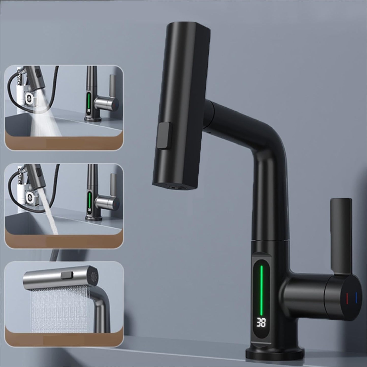 Intelligent Digital Display Faucet Pull-out Basin Faucet House DealSniper.net