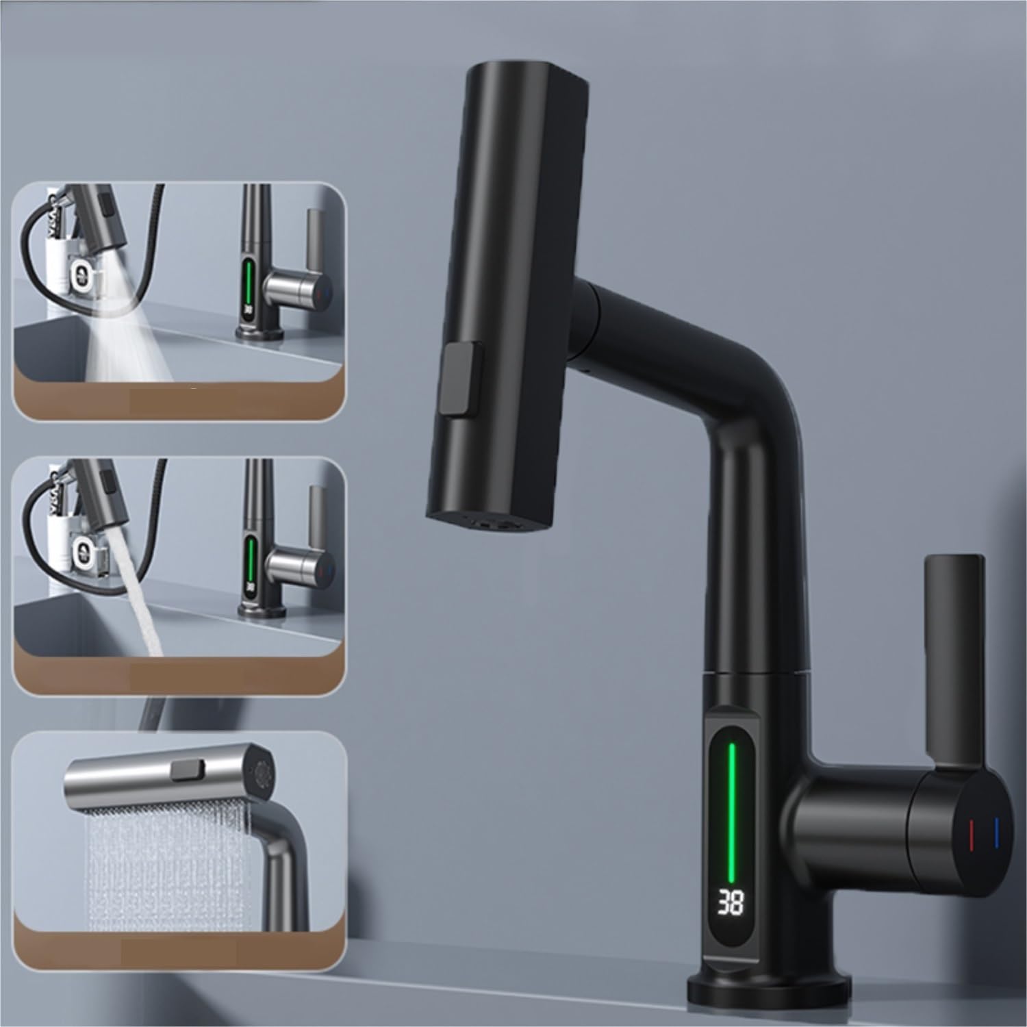 Intelligent Digital Display Faucet Pull-out Basin Faucet House DealSniper.net