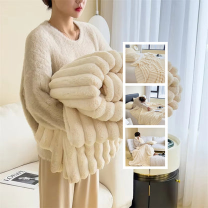 Soft Wind Bubble Velvet Blanket Warm Solid Rabbit