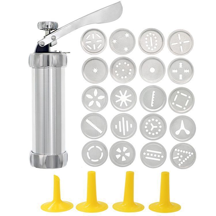 Cookie Press Gun And Icing Set Alloy Churro Kitchen dealsniper-net Silver 20 Pieces