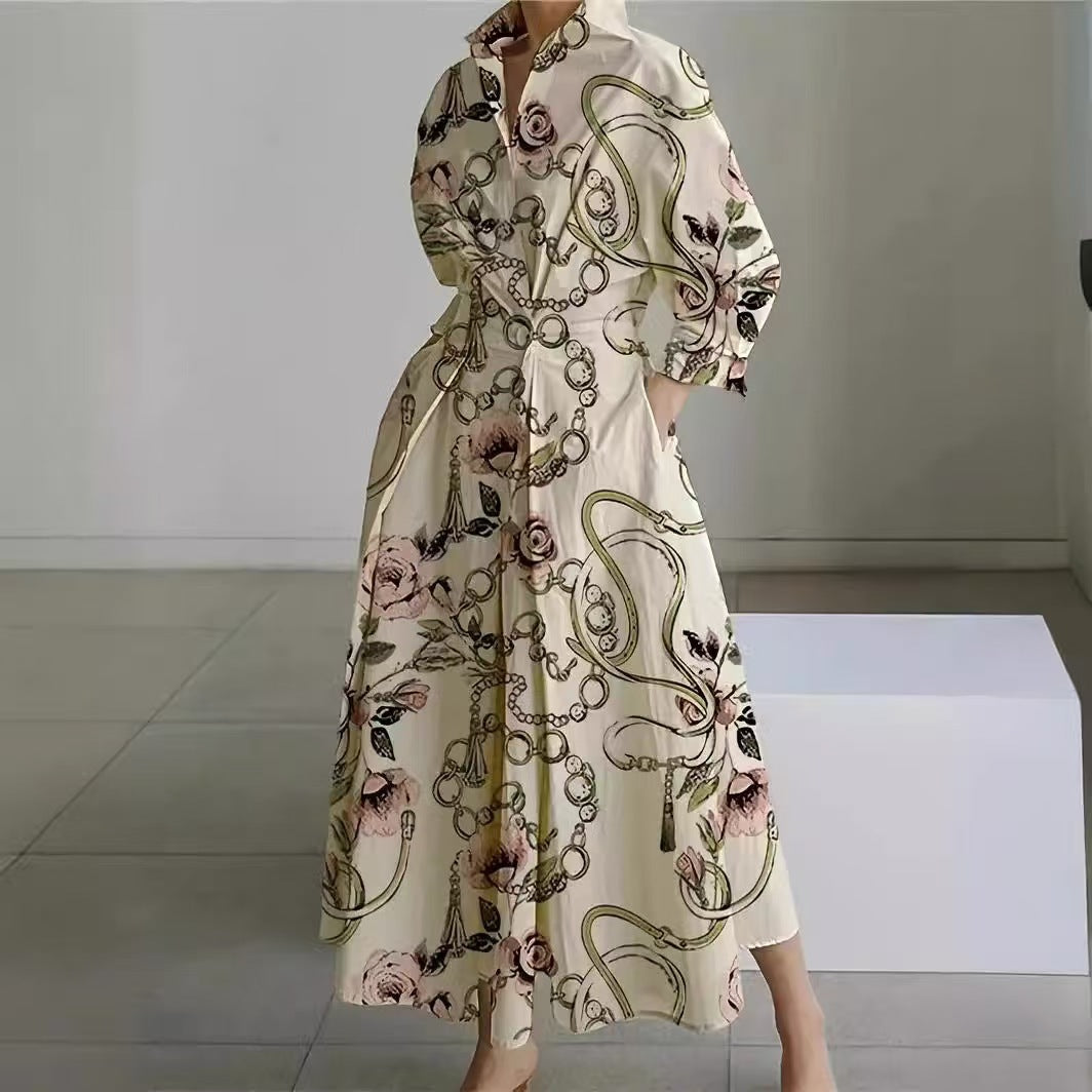 Long-sleeve Blouse Elastic Waist Swing Dress Women DealSniper.net Golden Chain Bar L