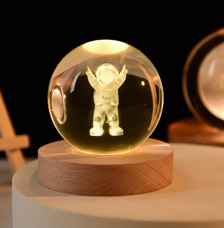 Luminous Galaxy Crystal Ball Decoration 3D Laser Inner Carving Home Decor dealsniper-net Little Astronaut 6cm Crystal Ball Base