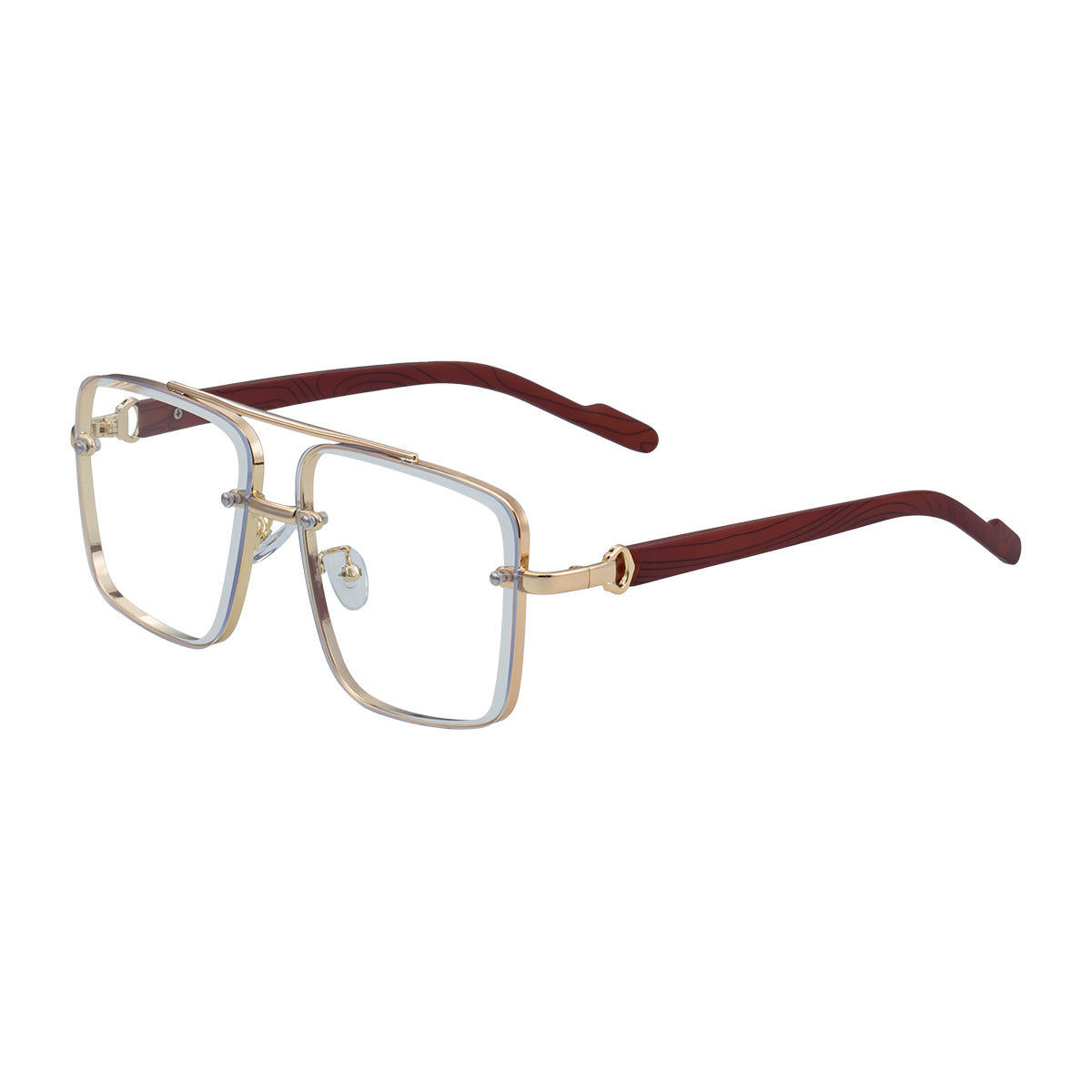 Square Frame Cut Edge Sunglasses Men's Imitation Wood Grain Men Gym From House C4 white flat antiblue