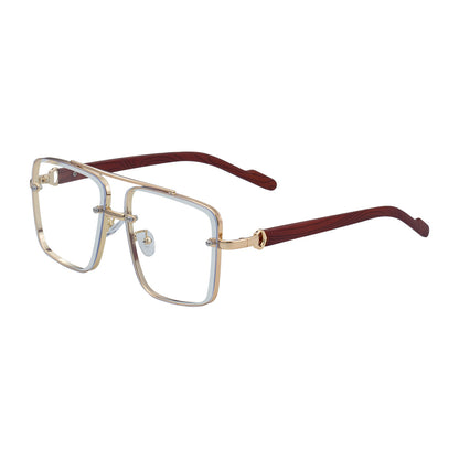 Square Frame Cut Edge Sunglasses Men's Imitation Wood Grain Men Gym From House C4 white flat antiblue
