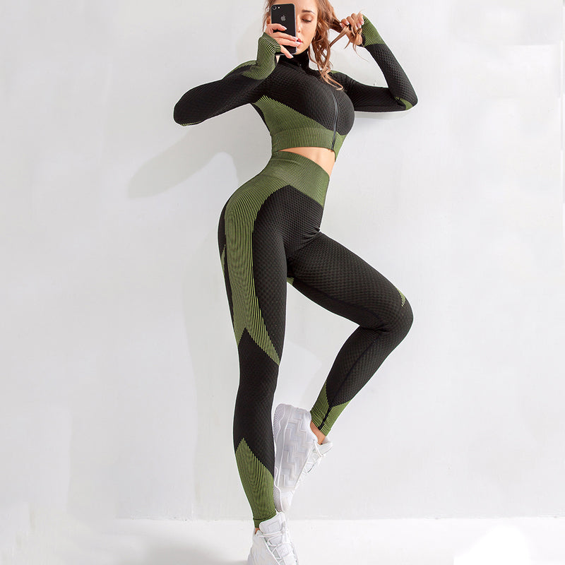 Yoga sets female sport gym suit Women Gym From House Bra Green L