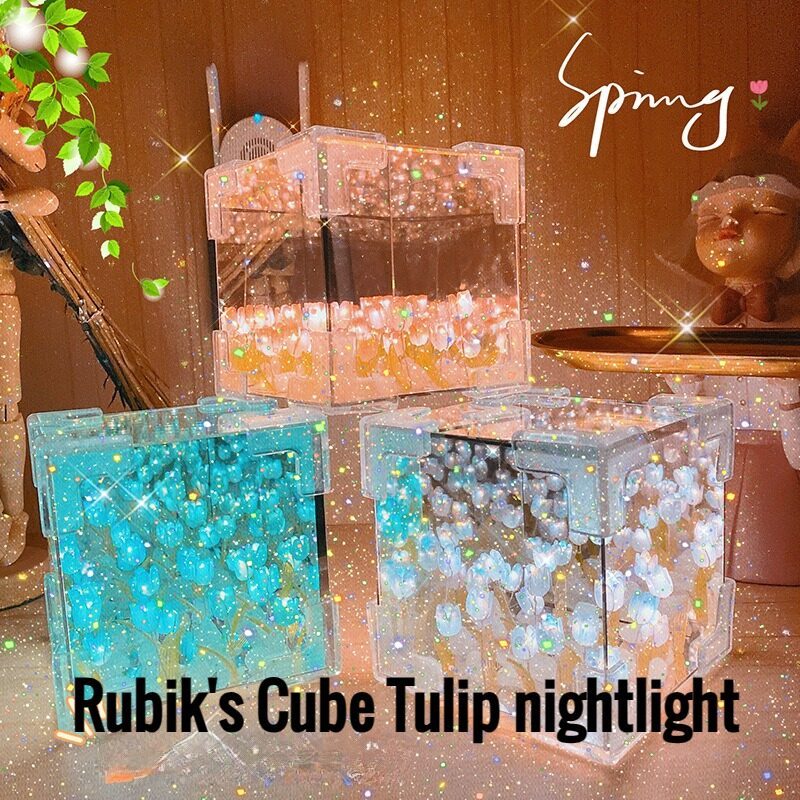 Handmade DIY Tulip Flower Small Night Light Mirror Lamp Home Decor dealsniper-net