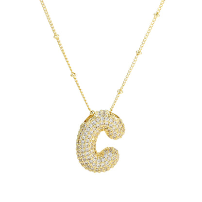 Brass Zircon Bubble Balloon Letter Pendant Necklace For Women Jewelry dealsniper-net FP2309C02C Gold