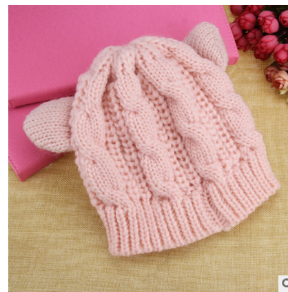 Hand Made 3D Cute Knitted Cat Ear Beanie For Winter Women dealsniper-net Pink