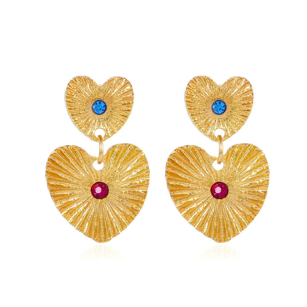 Bohemian Sunflower Heart-shaped Earrings With Rhinestone Jewelry dealsniper-net Gold2