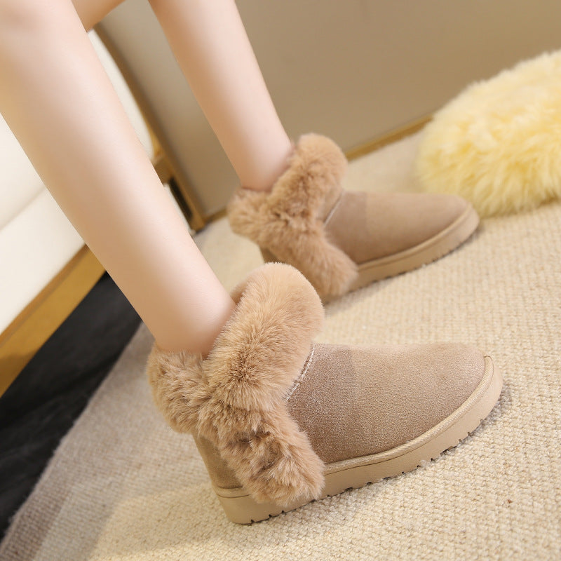 Snow Boots For Women Students Winter Warm Slip On Fluffy Women dealsniper-net Beige Size35