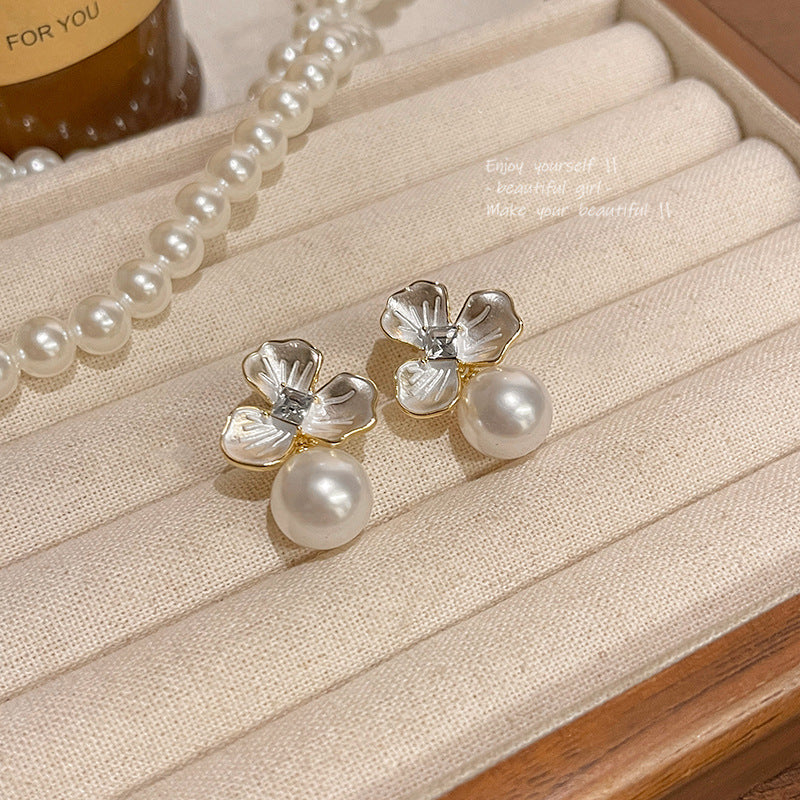 Silver Needle Light Luxury Minority Pearl Flower Earrings Women Jewelry DealSniper.net A1613 Gold