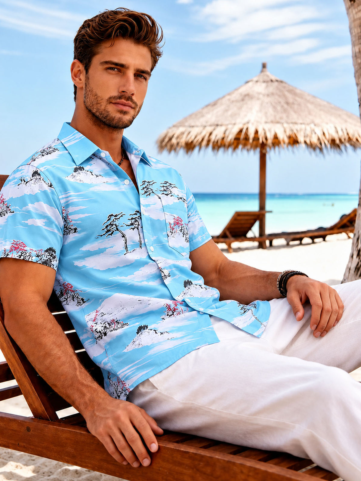 Trendy Men's Resort Wear All-Over Tropical Print Button-Up Shirt Men Gym From House