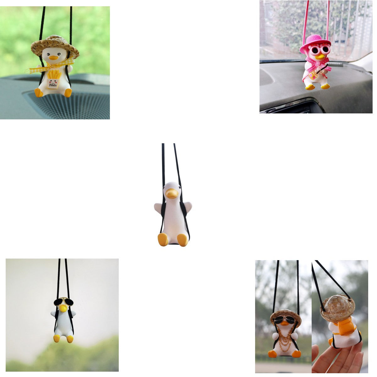 Car Pendant Cute Anime Little Duck Swing Auto Rearview Mirror Vehicle dealsniper-net Bundle1 Set