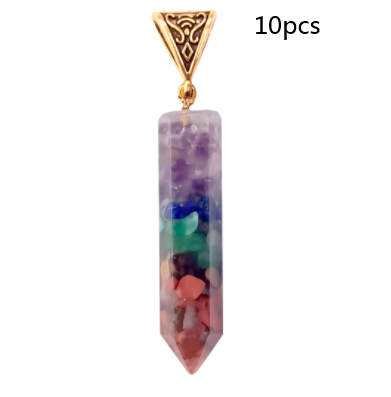 Seven Chakra Natural Crushed Stone Hexagon Column Necklace Aura Pendant Jewelry dealsniper-net Gold 10PCS