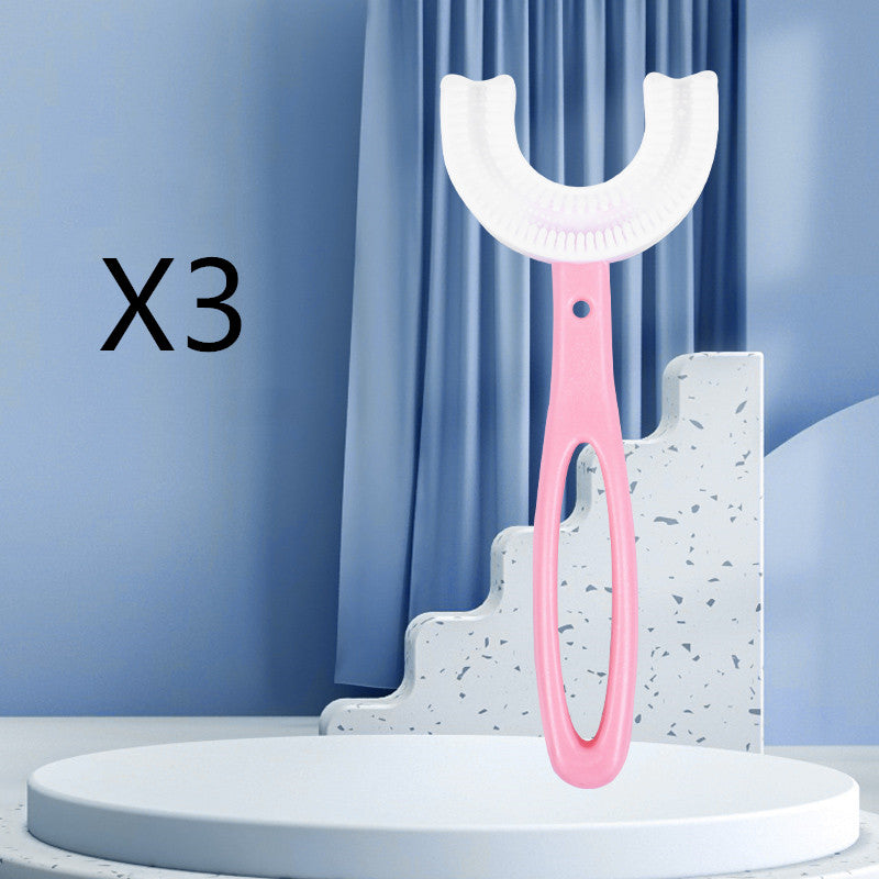 Children's U-shaped Food Grade Soft Rubber Toothbrush Health dealsniper-net Long pink 3PCS