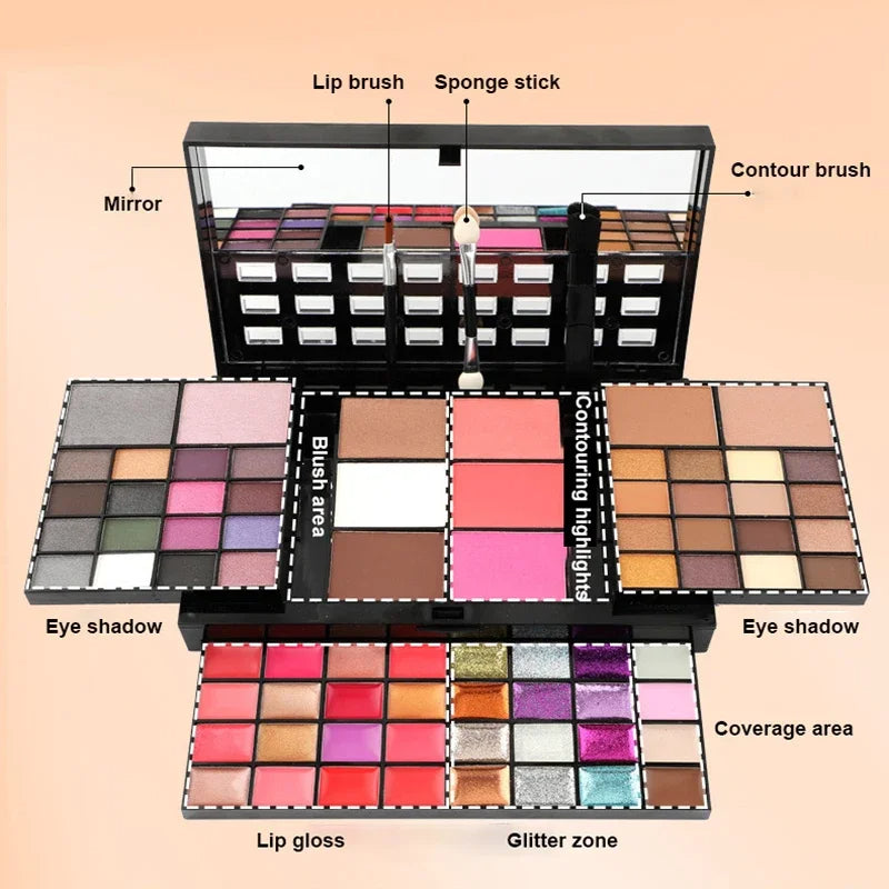 74 Colors Makeup Set Lip Gloss Blush Eyeshadow Highlight Beauty DealSniper.net