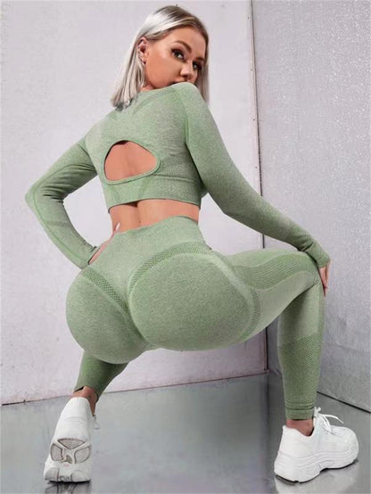 Sports Suits Long Sleeve Hollow Design Tops And Butt Lifting High Waist