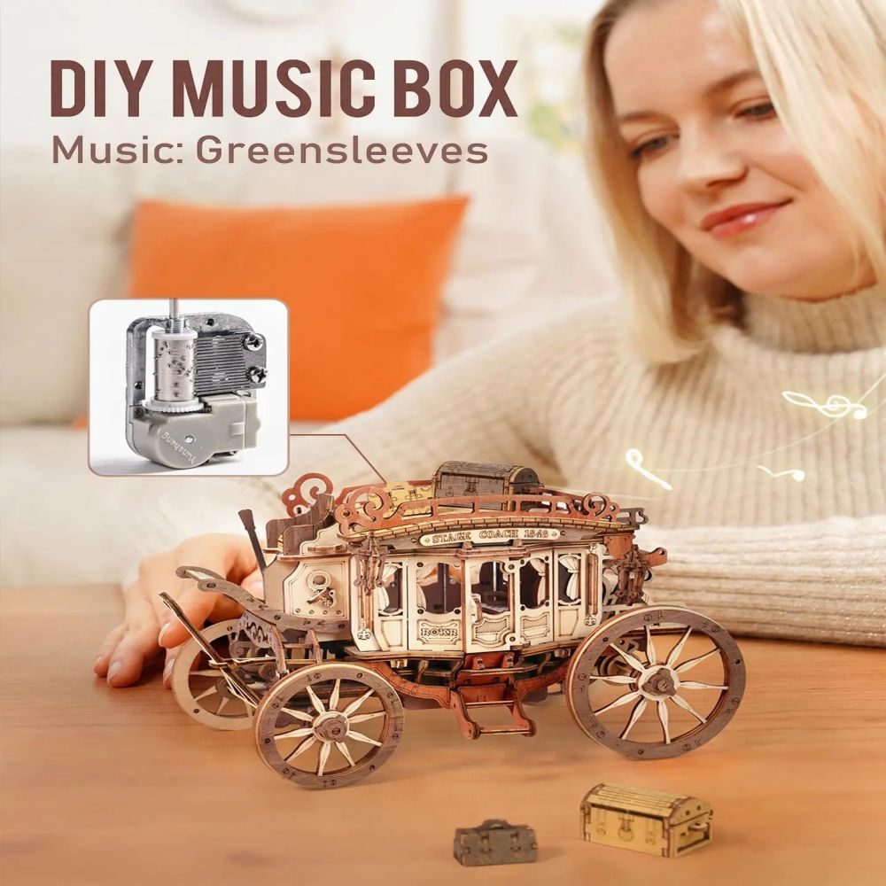 Robotime Rokr Stagecoach Music Box 3D Wooden Puzzle Kids dealsniper-net