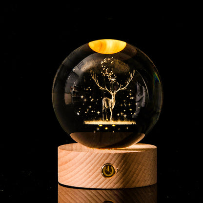 Luminous Galaxy Crystal Ball Decoration 3D Laser Inner Carving Home Decor DealSniper.net Elk deer 6cm6cm color light connection