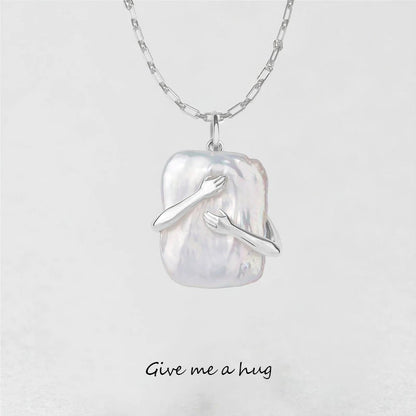 Square Baroque Pearl Couple Pendant Necklace Deals dealsniper-net Silver