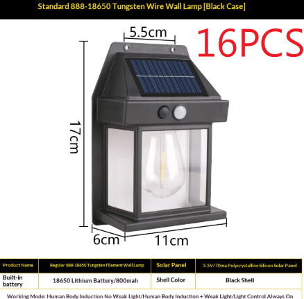 Outdoor Solar Tungsten Wall Light With Motion Sensor IP65 Outdoor DealSniper.net Black Style14500 16pcs