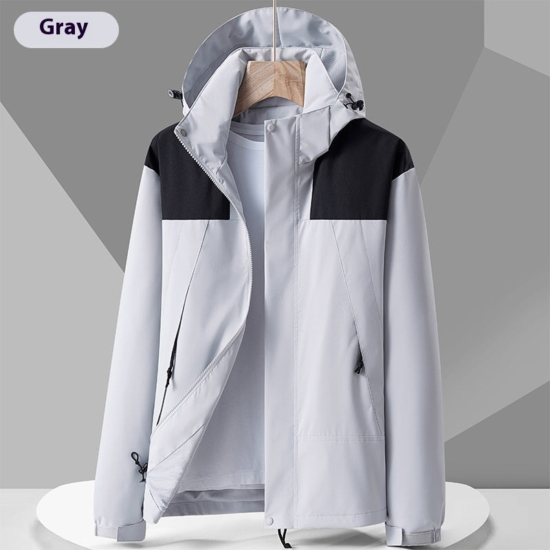 Hooded Windbreaker Unisex Fashion Color block Men DealSniper.net Unlined Coat Gray And White 2XL