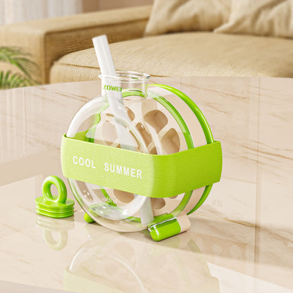 Summer Ice Cube Tray 2 In1 Ice Tray And Water Bottle Kitchen Gym From House With Straw Ribbon Green 1PCS