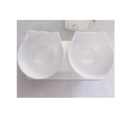 Cat Double Bowl Cat Food Bowl Protects Cervical Vertebra Pets Gym From House Two white
